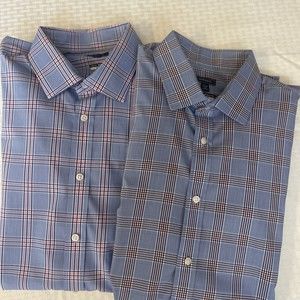 Lot Of 2 Men’s Button Up WRINKLE FREE XL Stretch Slim Fit Plaid Blue Long Sleeve